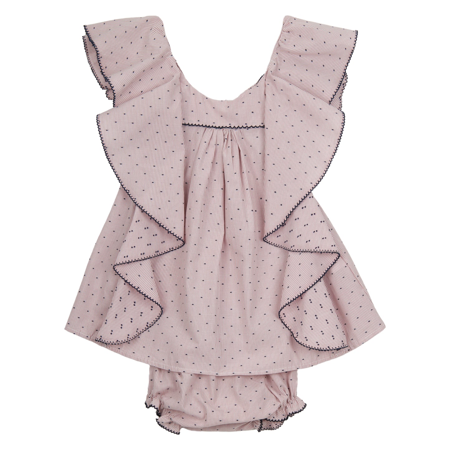 VESTIDO PLUMETTI MULTIRAYA ROSA CON AZUL MARINO