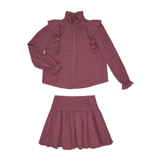 CONJUNTO BLUSA Y FALDA PLUMETTI ROSA