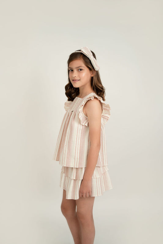 CONJUNTO BLUSA Y FALDA RAYAS HUESO CHEDRON