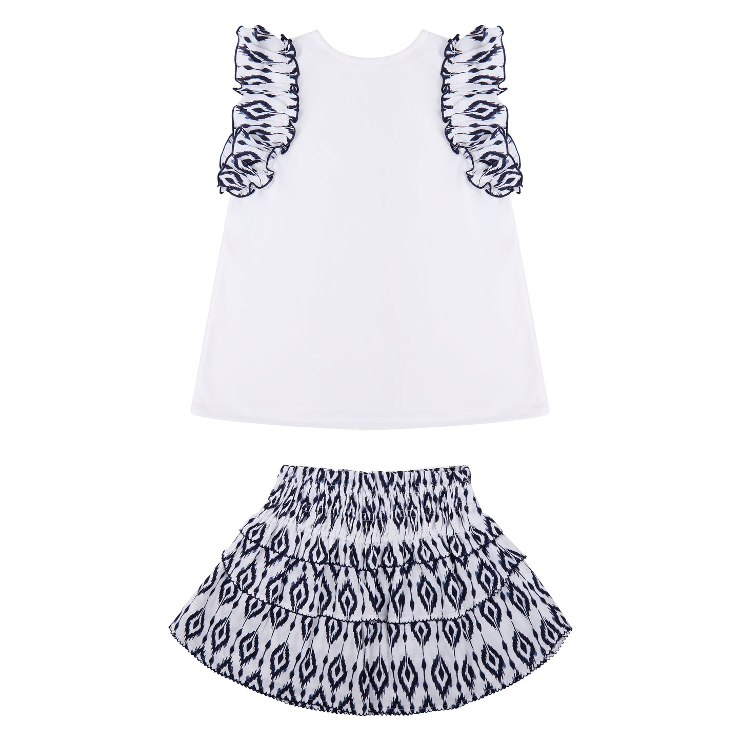 CONJUNTO BLUSA Y FALDA OLANES ROMBOS