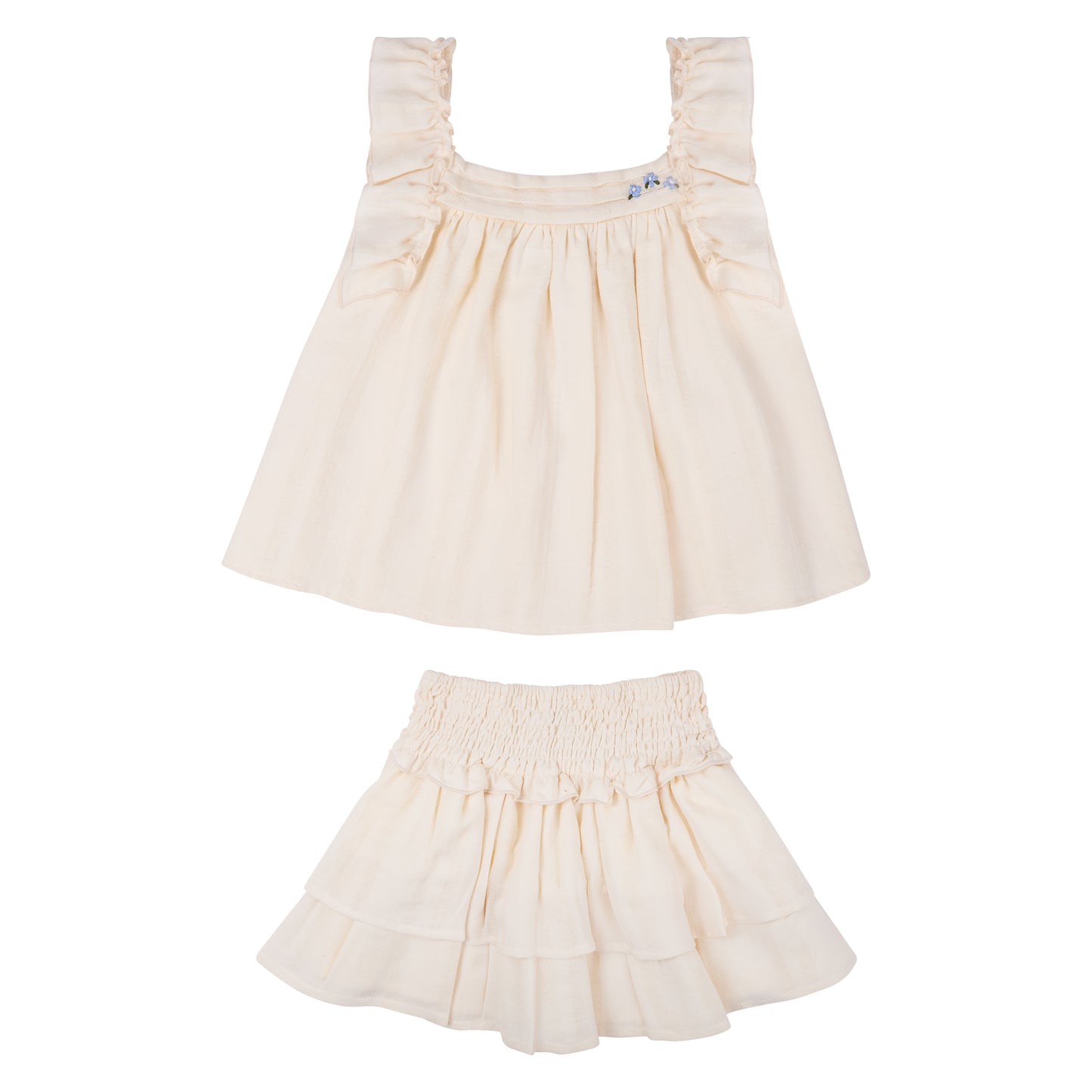 CONJUNTO BLUSA FALDA BEIGE BORDADO