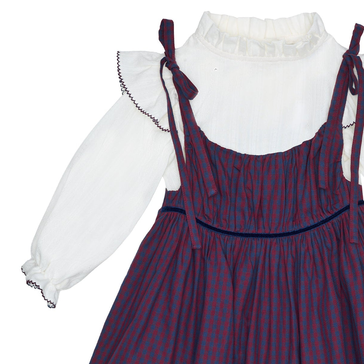CONJUNTO VESTIDO CUADROS TIRANTES Y BLUSA