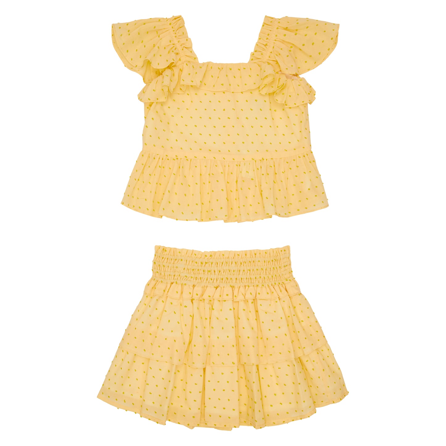 CONJUNTO BLUSA Y FALDA PLUMETTI AMARILLO