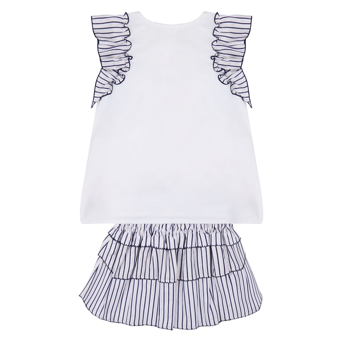 CONJUNTO BLUSA Y FALDA OLANES RAYAS