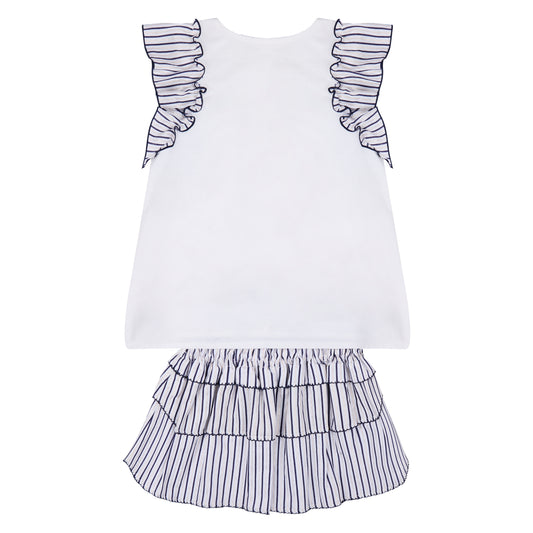 CONJUNTO BLUSA Y FALDA OLANES RAYAS