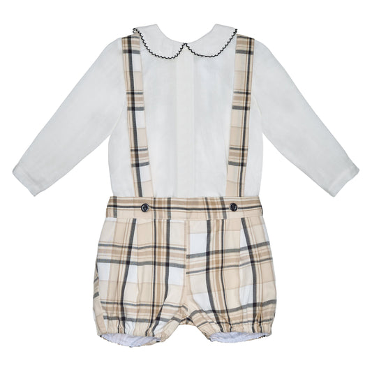 CONJUNTO SHORT CON TIRANTES CUADROS Y CAMISA