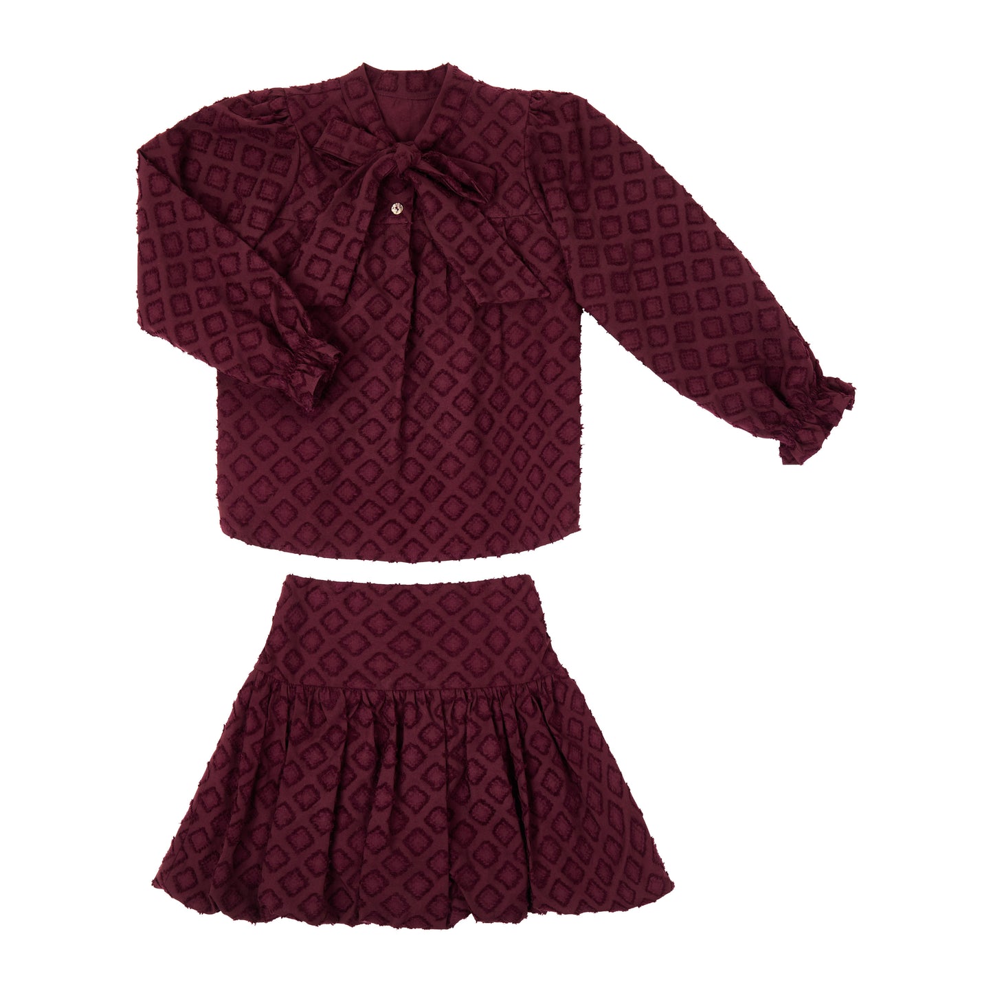 CONJUNTO FALDA Y BLUSA BROCADO VINO