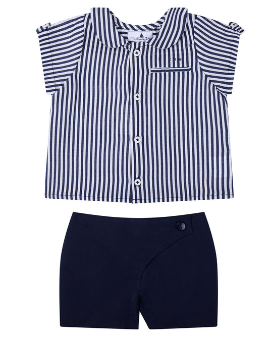 CONJUNTO CAMISA RAYA SHORT MARINO
