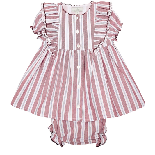 VESTIDO RAYA DETALLE ENCAJE CON CALZON
