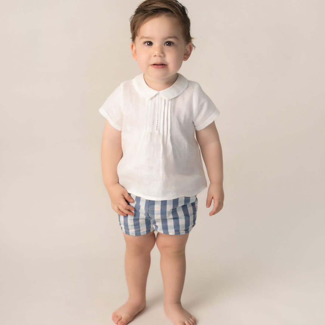 CONJUNTO CAMISA LINO Y SHORT CUADROS BEBE