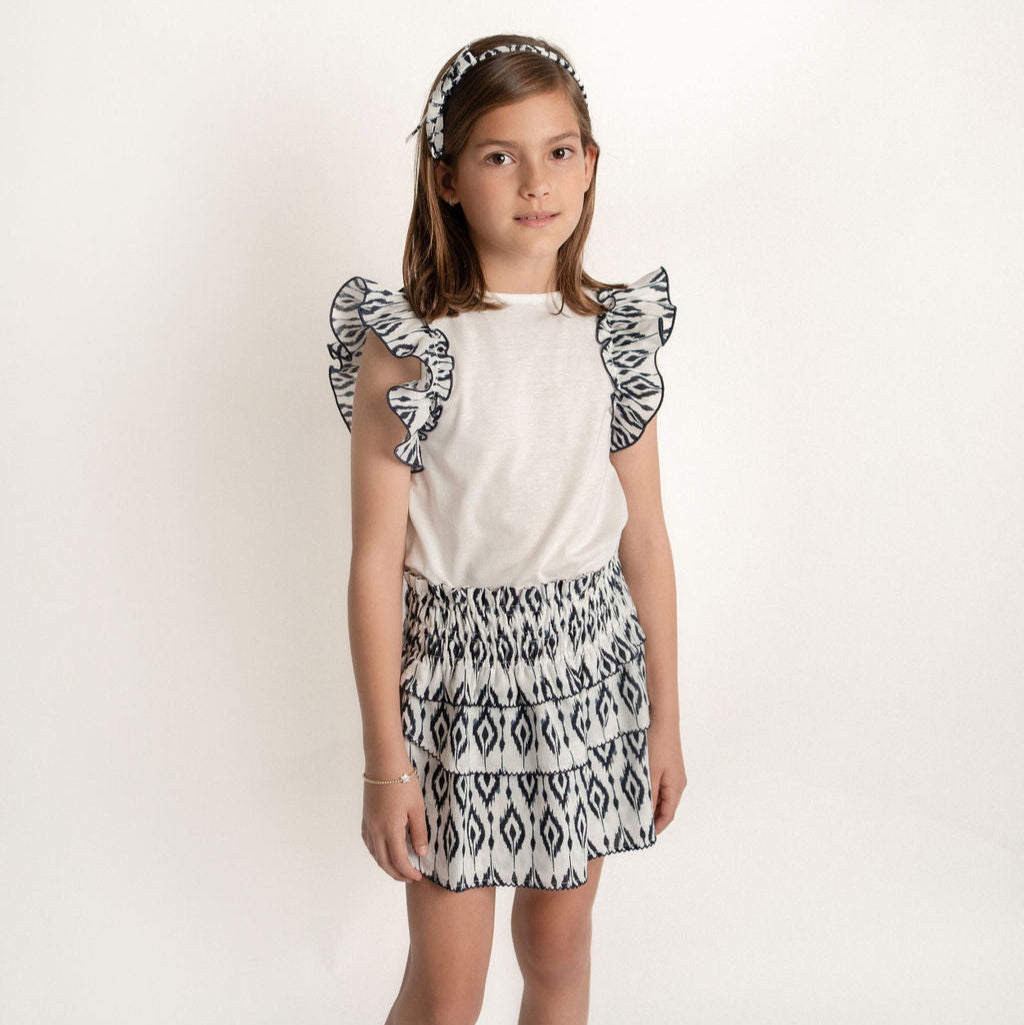 CONJUNTO BLUSA Y FALDA OLANES ROMBOS