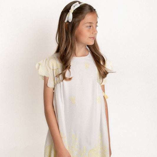 VESTIDO BLANCO CON AMARILLO CEREMONIA