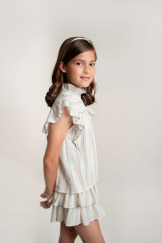 CONJUNTO BLUSA Y FALDA SHORT RAYAS