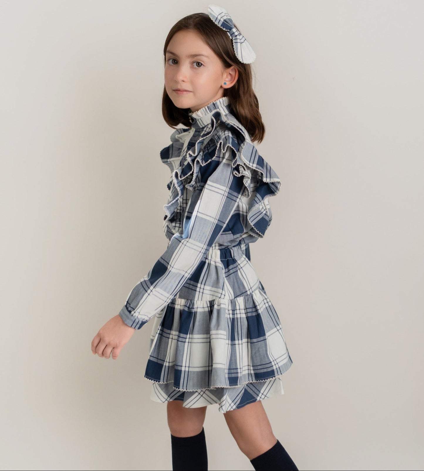 FALDA Y BLUSA CUADROS PUMBLAGO Y ARENA