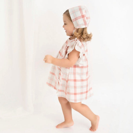 VESTIDO CON CALZON CUADROS DURAZNO Y MENTA