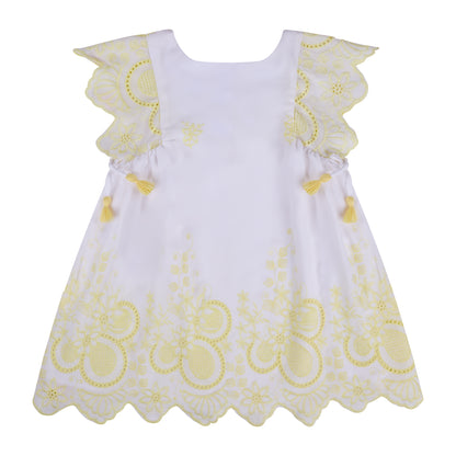 VESTIDO BLANCO CON AMARILLO CEREMONIA