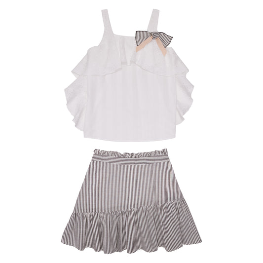 CONJUNTO BLUSA TIRANTE  FALDA RAYAS