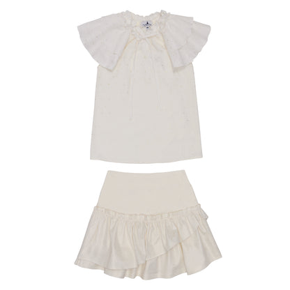 CONJUNTO BLUSA Y FALDA PUNTOS DORADOS