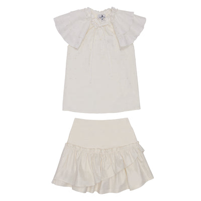 CONJUNTO BLUSA Y FALDA PUNTOS DORADOS