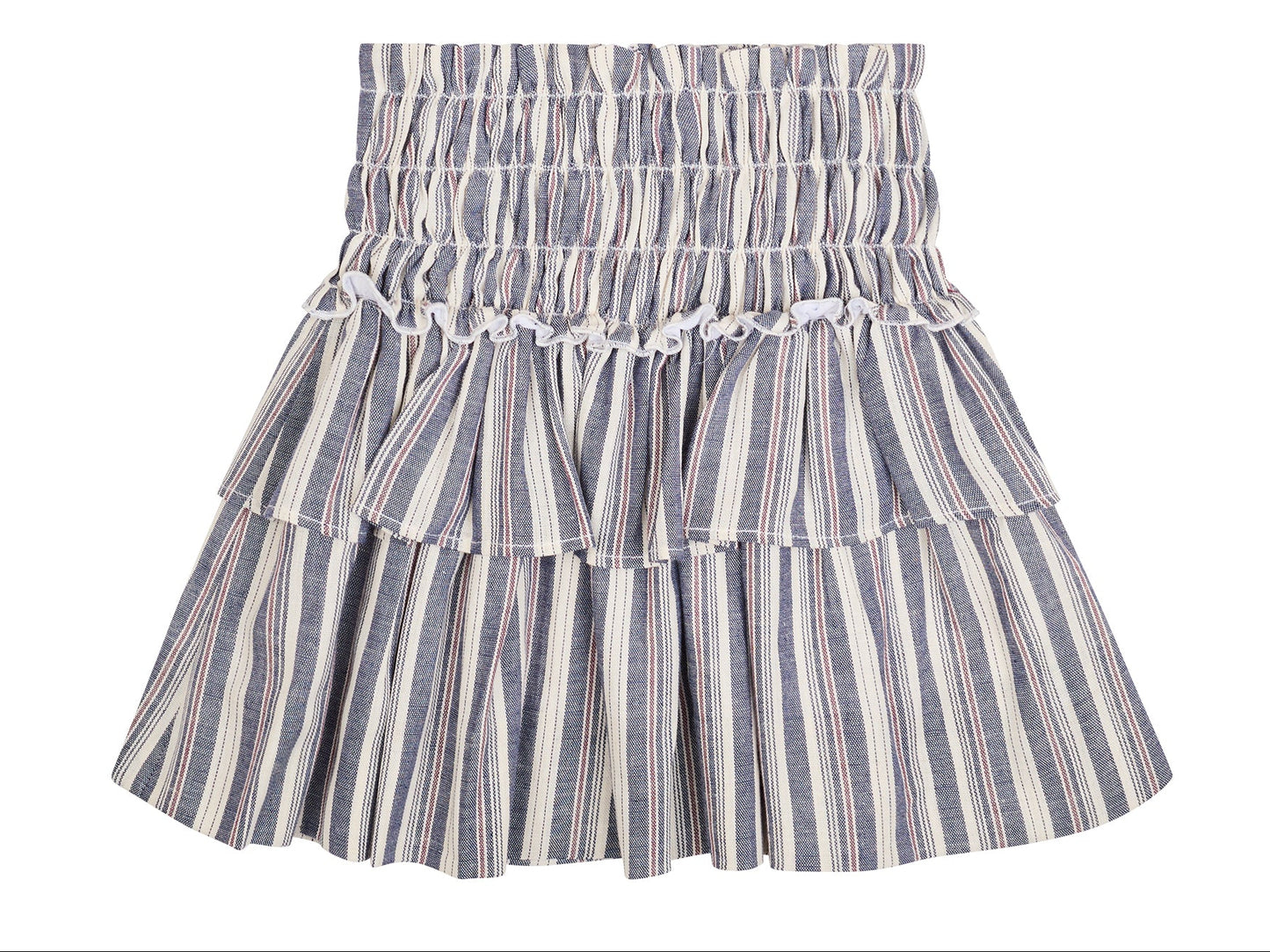 CONJUNTO BLUSA Y FALDA RAYAS AZUL ROJO