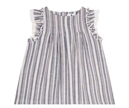 CONJUNTO BLUSA Y FALDA RAYAS AZUL ROJO