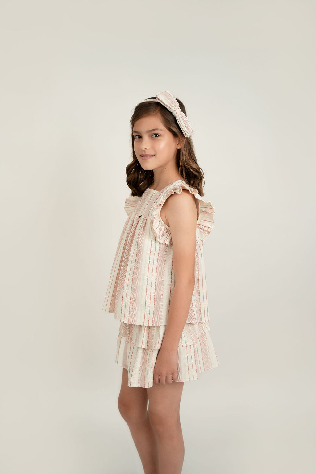 CONJUNTO BLUSA Y FALDA RAYAS HUESO CHEDRON