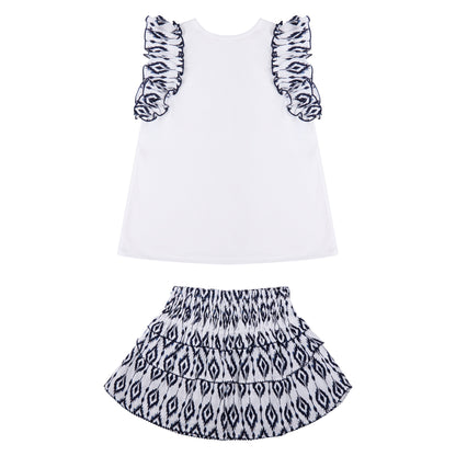 CONJUNTO BLUSA Y FALDA OLANES ROMBOS