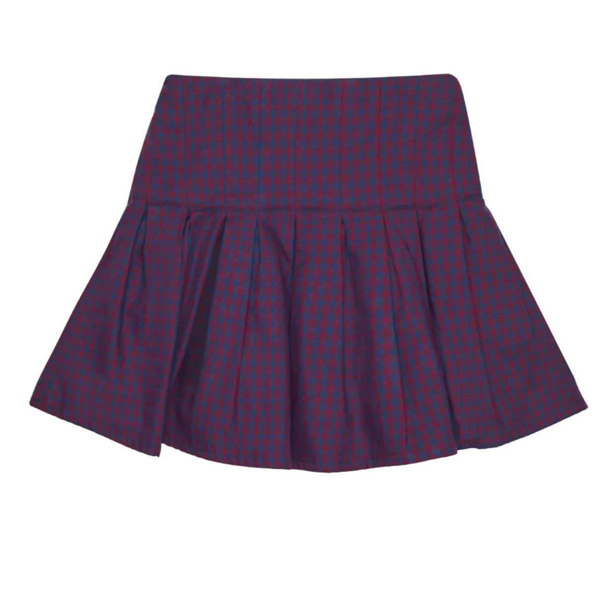 CONJUNTO BLUSA Y FALDA CUADROS MARSALA Y MARINO
