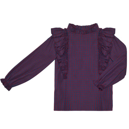 CONJUNTO BLUSA Y FALDA CUADROS MARSALA Y MARINO