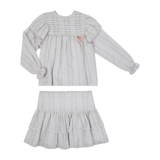 FALDA Y BLUSA GRIS PERLA