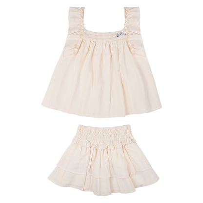 CONJUNTO BLUSA FALDA BEIGE BORDADO