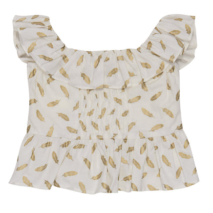 CONJUNTO BLUSA Y FALDA SHORT PLUMAS