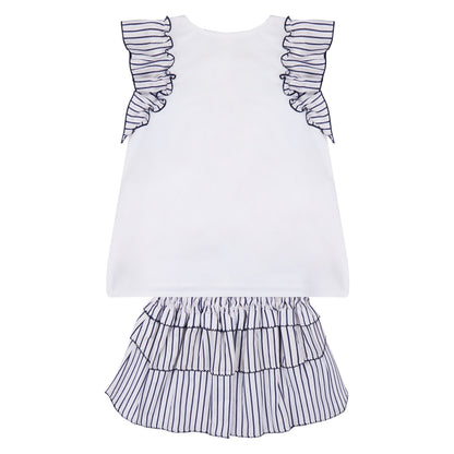 CONJUNTO BLUSA Y FALDA OLANES RAYAS