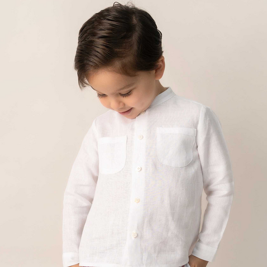 CAMISA CUELLO MAO Y BOLSAS BLANCA
