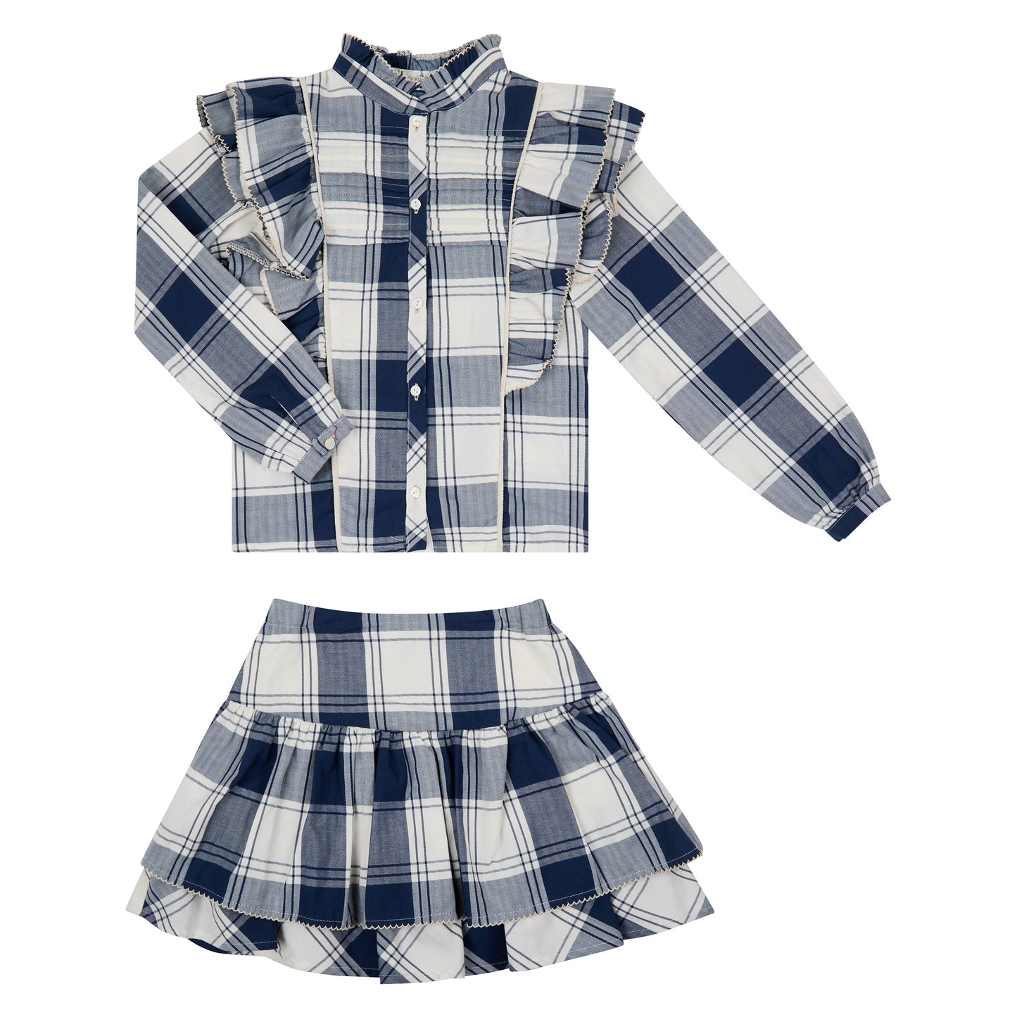 FALDA Y BLUSA CUADROS PUMBLAGO Y ARENA