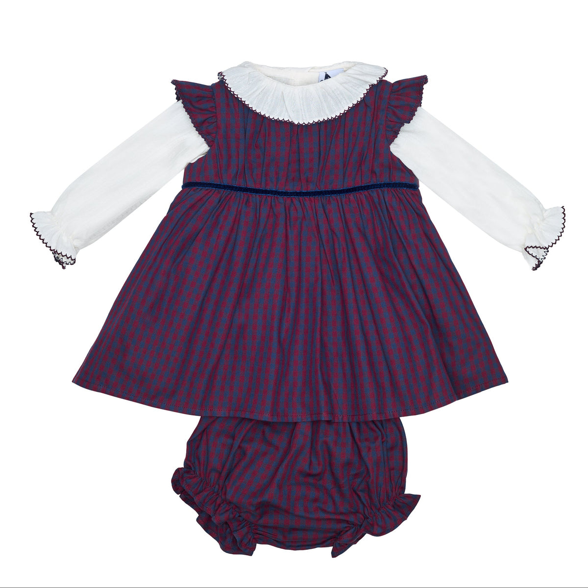 JESUSITO CUADROS MARSALA Y MARINO CON BLUSA