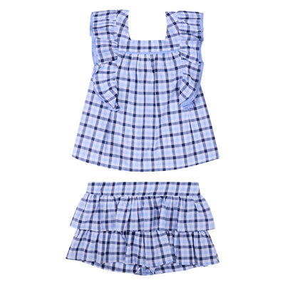 CONJUNTO BLUSA SHORT CUADROS AZULES