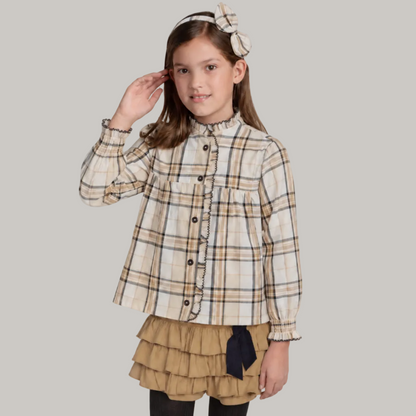 CONJUNTO BLUSA CUADROS Y SHORT FALDA OLANES