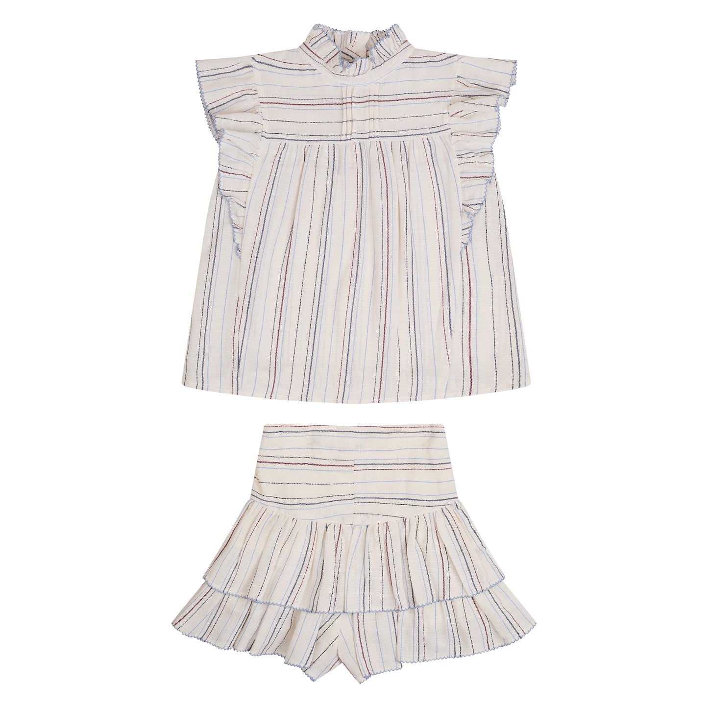 CONJUNTO BLUSA Y FALDA SHORT RAYAS