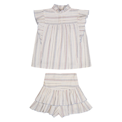 CONJUNTO BLUSA Y FALDA SHORT RAYAS