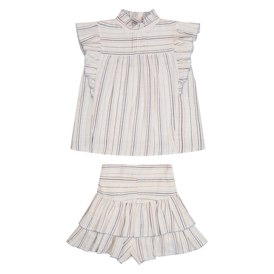 CONJUNTO BLUSA Y FALDA SHORT RAYAS