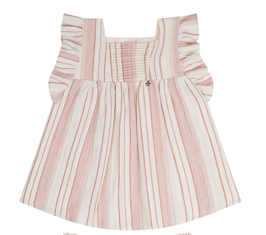 CONJUNTO BLUSA Y FALDA RAYAS HUESO CHEDRON