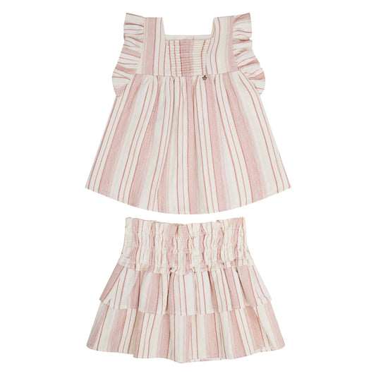 CONJUNTO BLUSA Y FALDA RAYAS HUESO CHEDRON