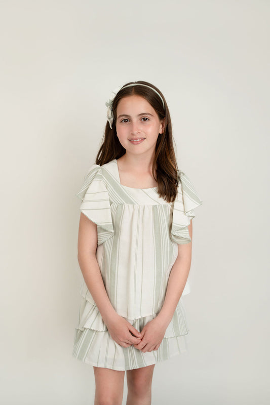 CONJUNTO BLUSA Y FALDA RAYAS VERDE