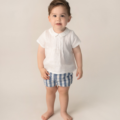 CONJUNTO CAMISA LINO Y SHORT CUADROS BEBE