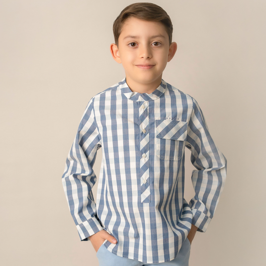 CAMISA CUADROS AZUL CIELO BLANCO