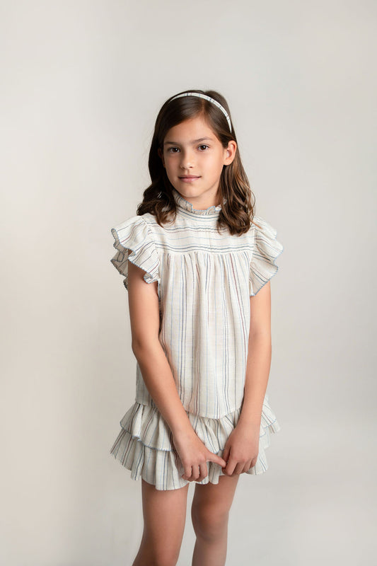 CONJUNTO BLUSA Y FALDA SHORT RAYAS