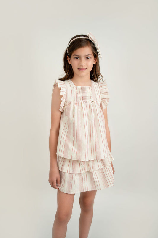 CONJUNTO BLUSA Y FALDA RAYAS HUESO CHEDRON