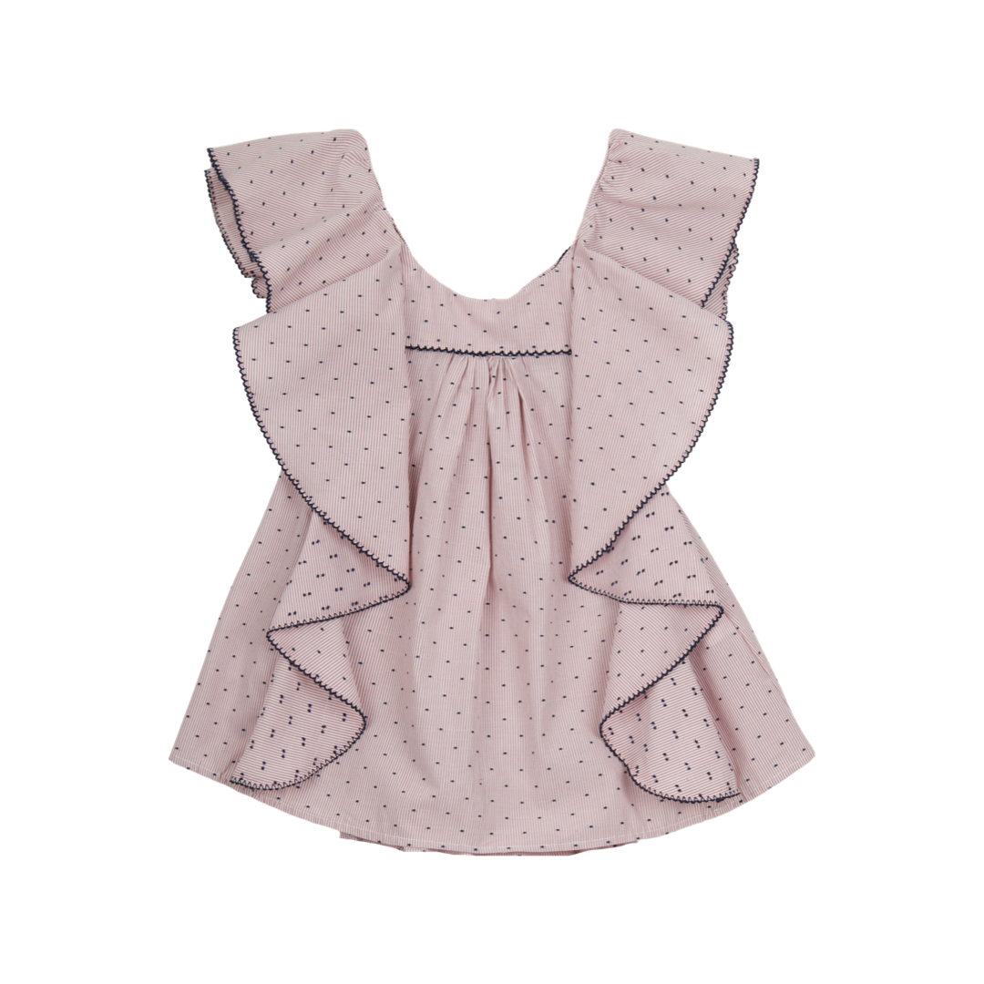 VESTIDO PLUMETTI MULTIRAYA ROSA CON AZUL MARINO