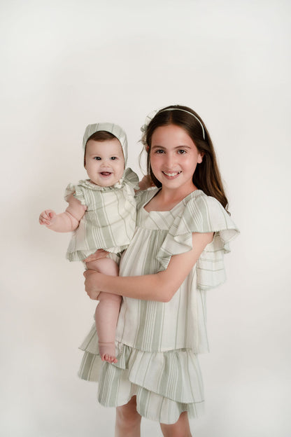 CONJUNTO BLUSA Y FALDA RAYAS VERDE